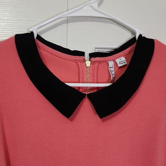 Elle Pink & Black Sleeveless Knee Length Dress Size SM Peter Pan Collar Pleated - Picture 6 of 10